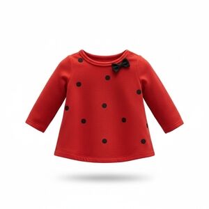 First Impressions Red Long Sleeve Velour Shirt with Black Dots NWT 6-9 Months